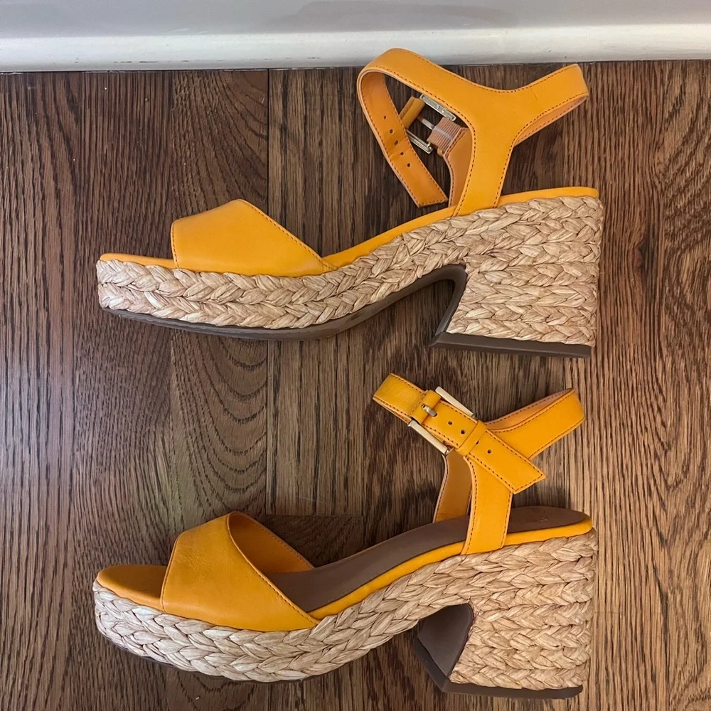 Vince Camuto Ranneli Leather Raffia Block Heel Espadrille Orange . Size 8.5 - Picture 11 of 16